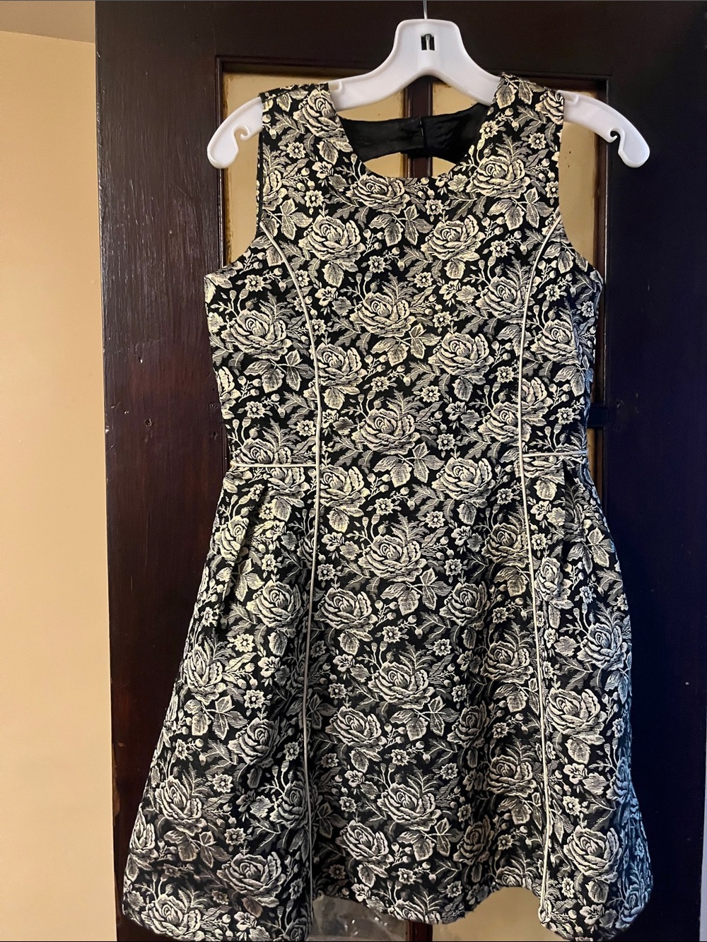 This beautiful Black and gold girl Dress with Gold Rose Jacquard Pattern